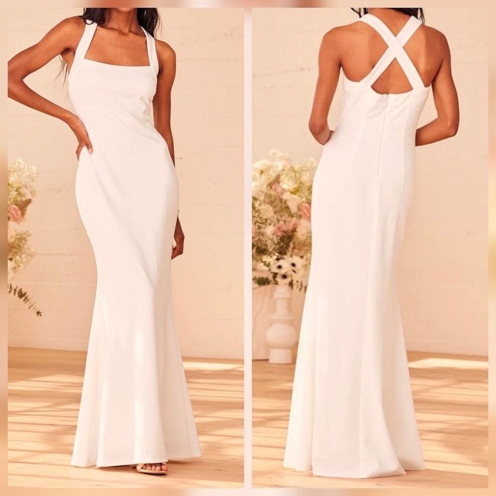 Lulus Pure Romance White Mermaid Maxi Wedding Dress Bridal Gown